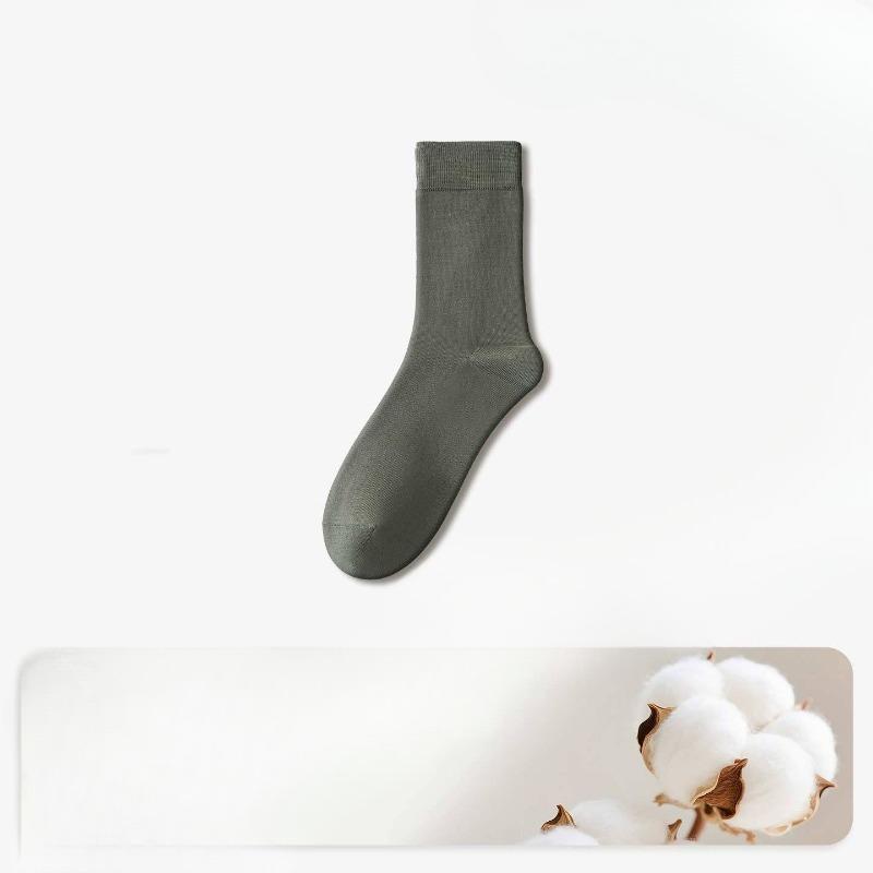 Men's Mid-length Business Socks - Solid Color - Antibacterial and Deodorizing - Made of Pure Cotton