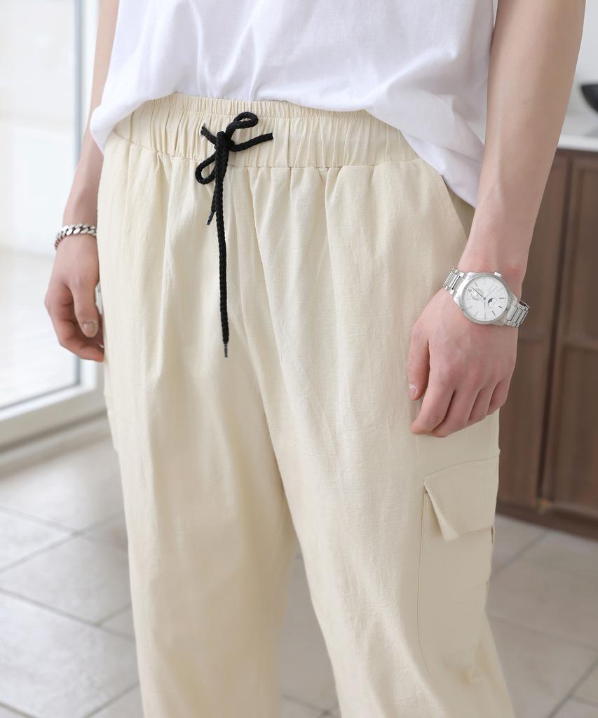Jikeulib Elastic Waist Spandex Pocket Crooked Wide Pants