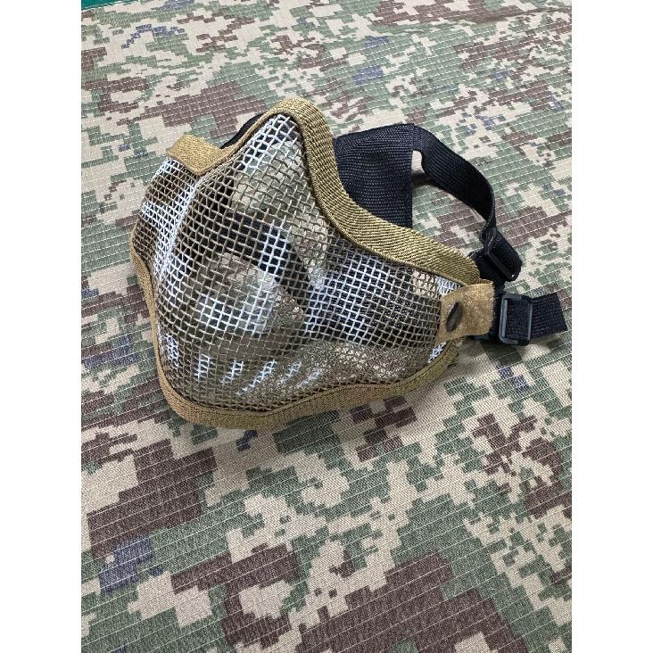 Maschera Facciale Mezza Faccia in Acciaio con Doppia Cinghia V1, Maschera Protettiva Tattica Camo per CS Airsoft Wargame Allenamento