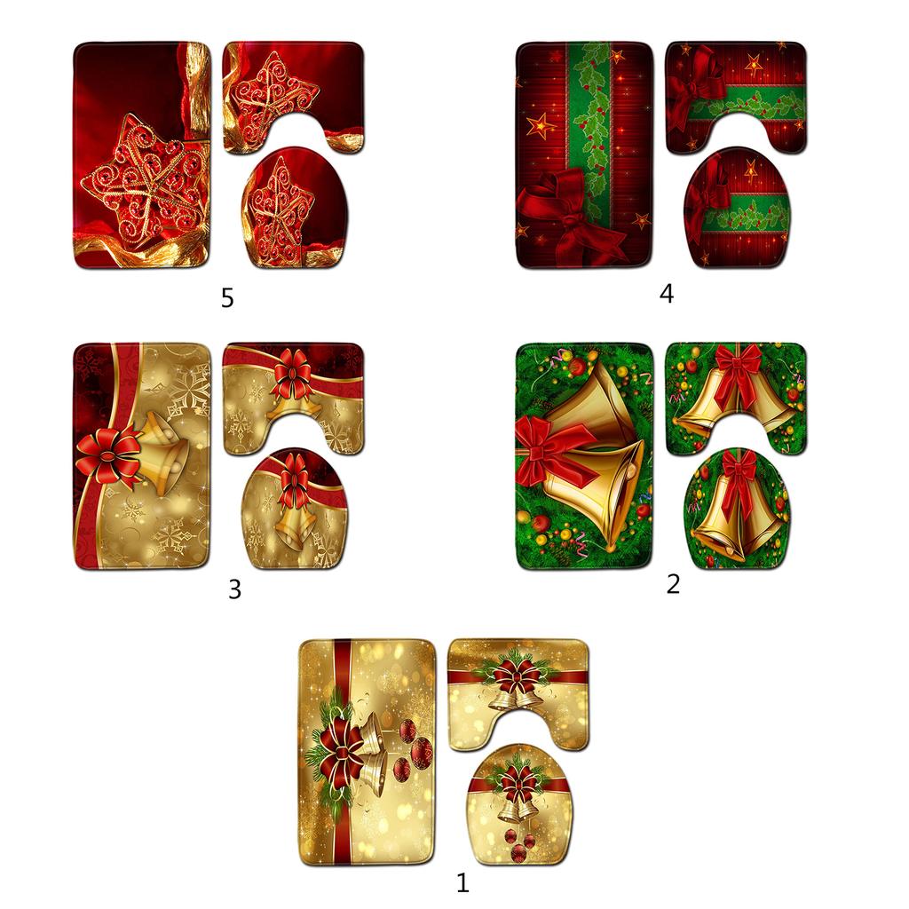 Decor Festiv de Crăciun pentru Capac de Toaletă Set Decor Baie/3 Piese Husă Festivă pentru Toaletă, Pernă și Covoraș pentru Picioare