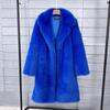 Womens Faux Fur Coat Mid-Length Winter Outerwear Street Style Polo Neck No Hood