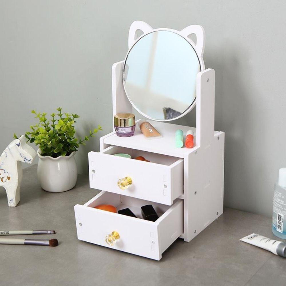 New Household Makeup Mirror Drawer Type Desktop Cosmetics Storage Box Multifunctional Jewelry Sorting Rack Makeup Tool Kit