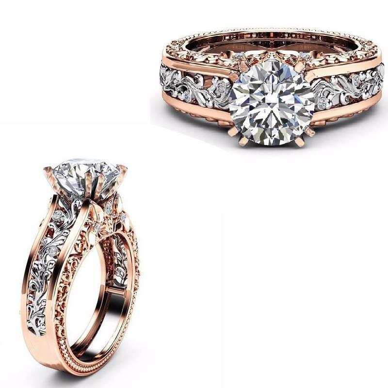 Stunning 14k Rose Gold Plated Colorful Floral Ring With Champagne Gemstone For Women