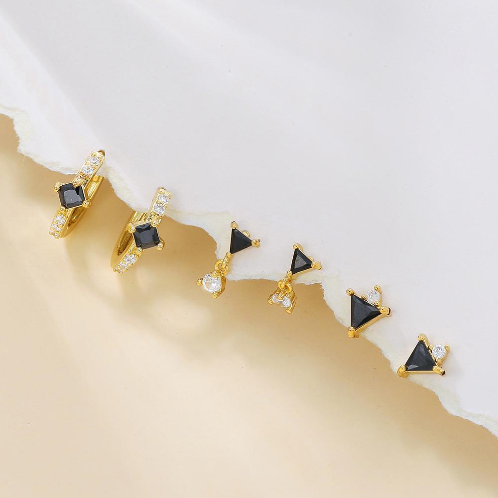 New Arrival Black Zircon Geometric Triangular Square Earrings For Women Stainless Steel Stud Punk y2k Daily Wear Jewelry Gifts