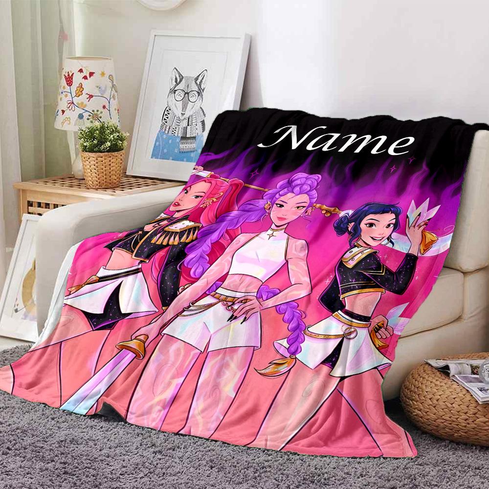 Customizable KPop Demon Hunters4 Throw Blanket – Personalized Name, All-Season Cozy Snug Blanket, Machine Washable, Personalized Blanket