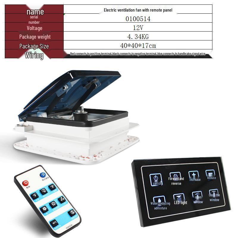 12V/24V RV Skylight Ventilation Fan with Rain Sensor, Insect Protection, Two-Way Airflow & Light for Motorhomes