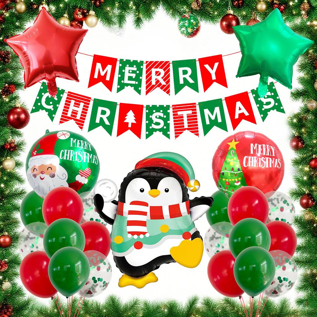 Christmas Theme Party Decoration Balloon The Grinch Santa Gingerbread Man Aluminum Balloon Flag Set