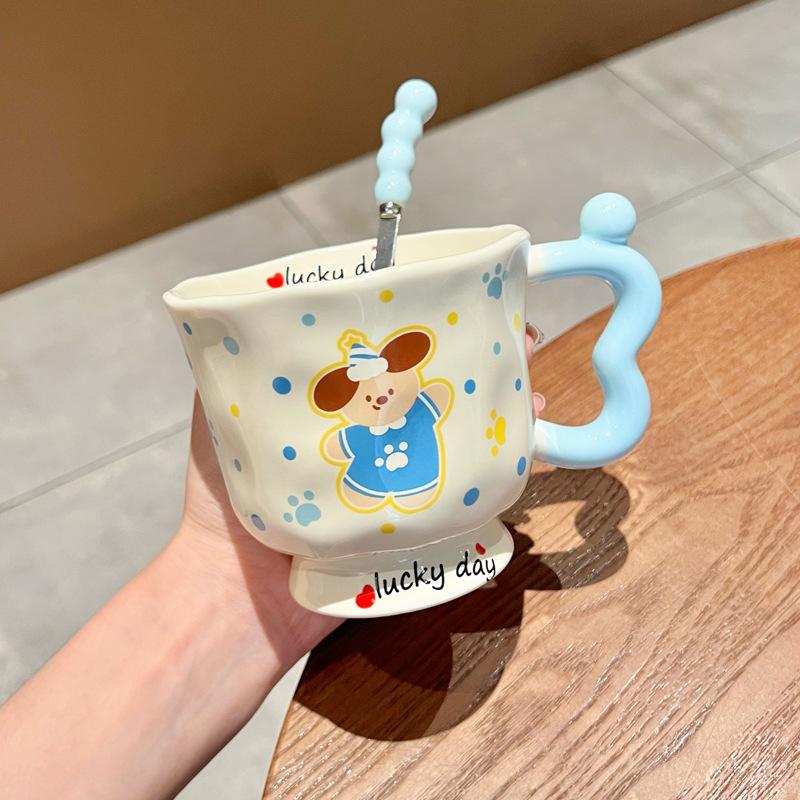 Ins Cute Cartoon Goblet Pacha Dog Mug Water Cup Couple Ceramic Cup Birthday Gift Girls Practical