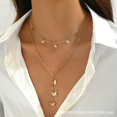 On the New Ins Style, Personalized Double-layer Butterfly Necklace Pendant Stacked Necklace Versatile Temperament Jewelry
