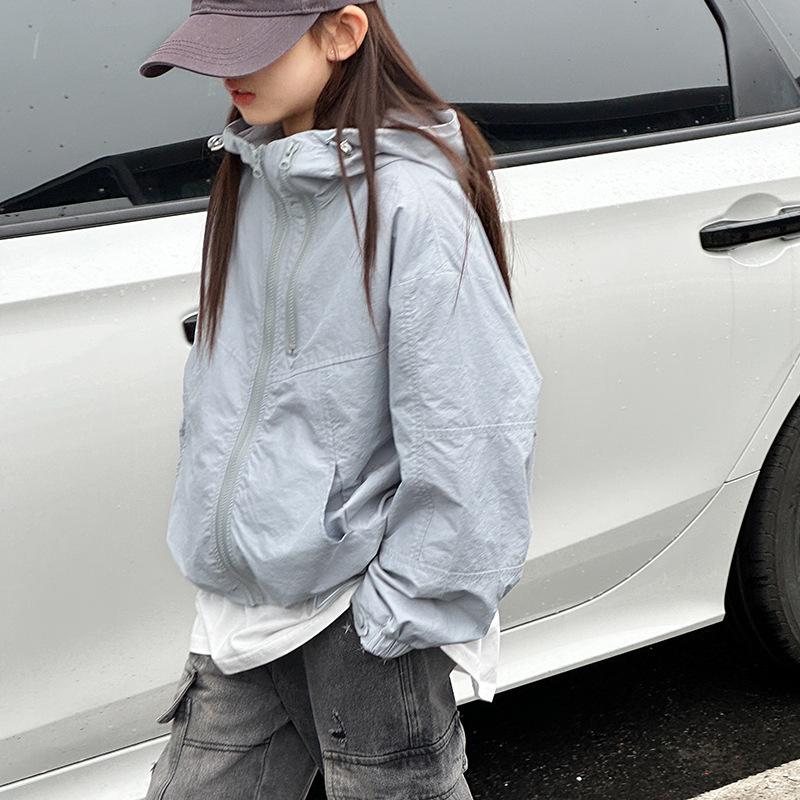 

Girls 2025 Korean-Style Hooded Spring Jacket for Big Kids - Fashionable, Casual Outerwear 130 cm синій