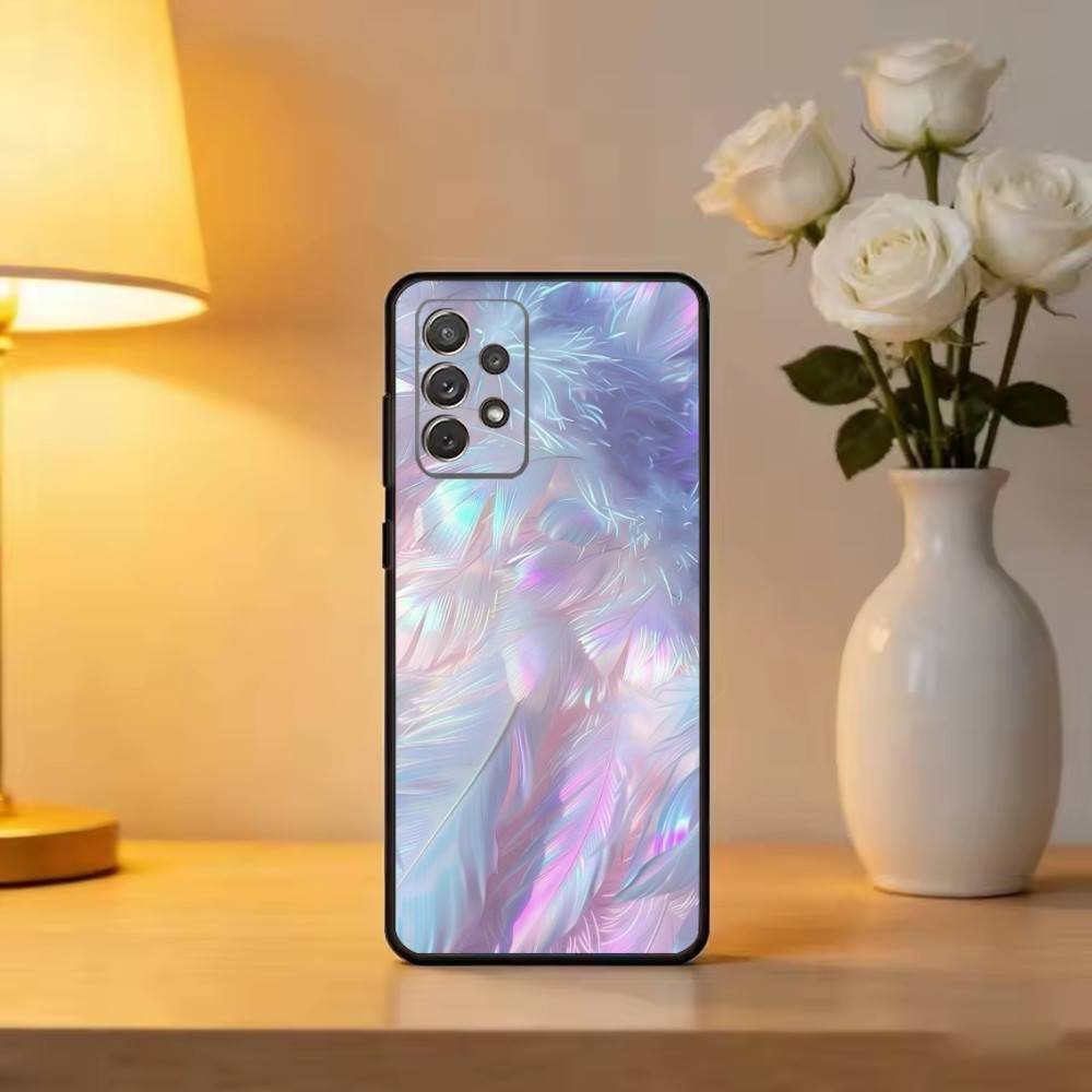 

Чехол для телефона Samsung S25, S24, S21, S22, S23, S30, Ultra, S20 Plus, Fe с переливающимися перьями, прозрачный. Samsung S24fe