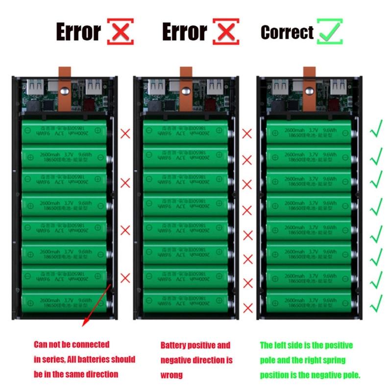 DIY Power Case Box Pouzdro na baterie 18650 Odnímatelné DIY Power Case s LED světlem USB C Pouzdro pro rychlé nabíjení Typ C USB