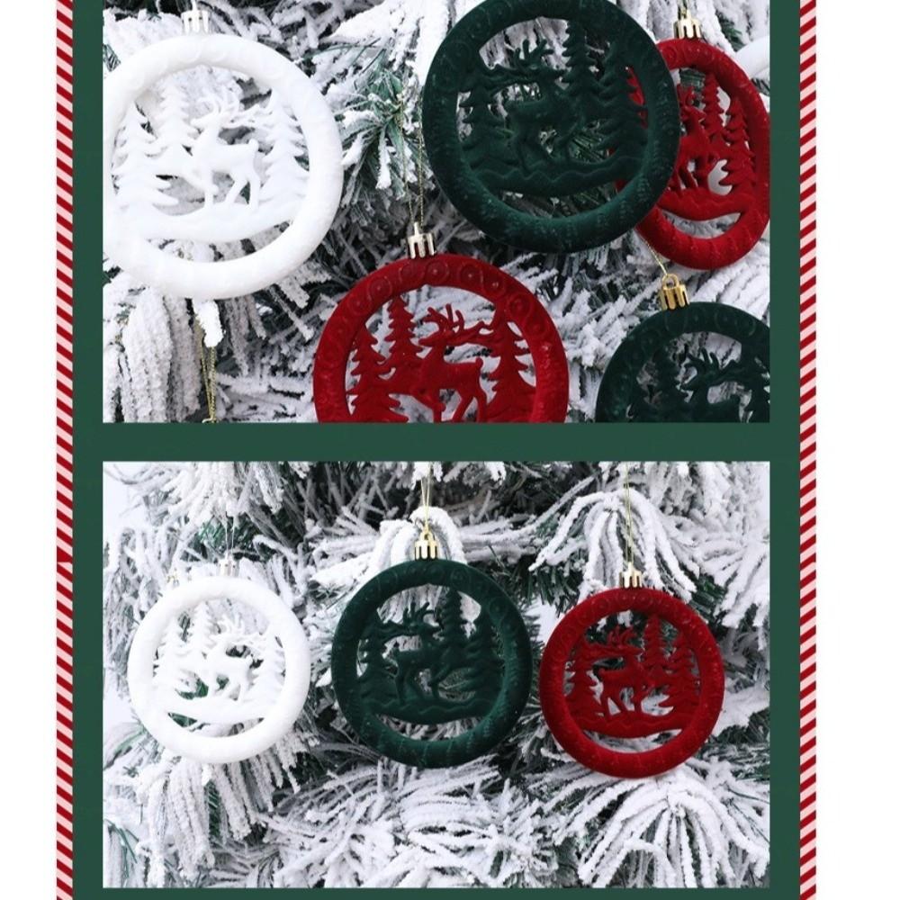 3Pcs/Box Round Pancake Shaped Christmas Flocking Pendant  Christmas Tree Decoration