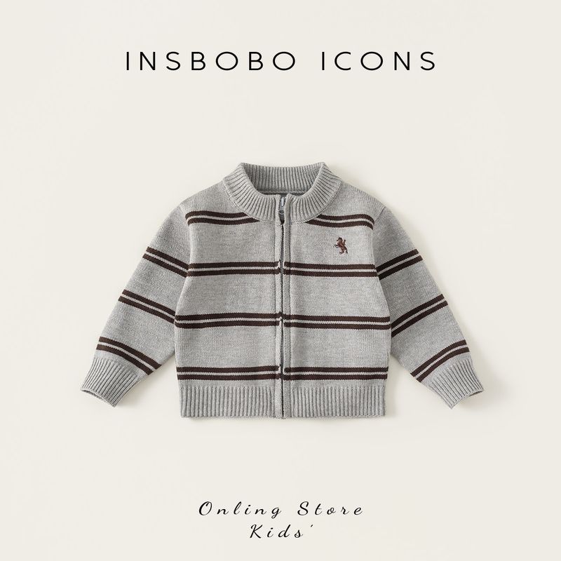 Insbobo Children s Sweater 2026 New Boys  Spring Jacket Baby Knitwear Stylish Spring and Autumn Top Trendy Gray 80