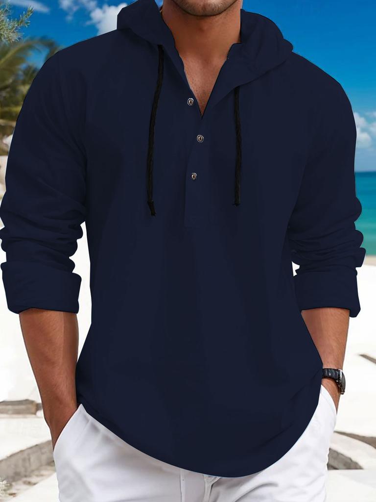 Autumn New Casual Men's Pearl Cotton Small Twill Hooded Button-Up Shirt Men's