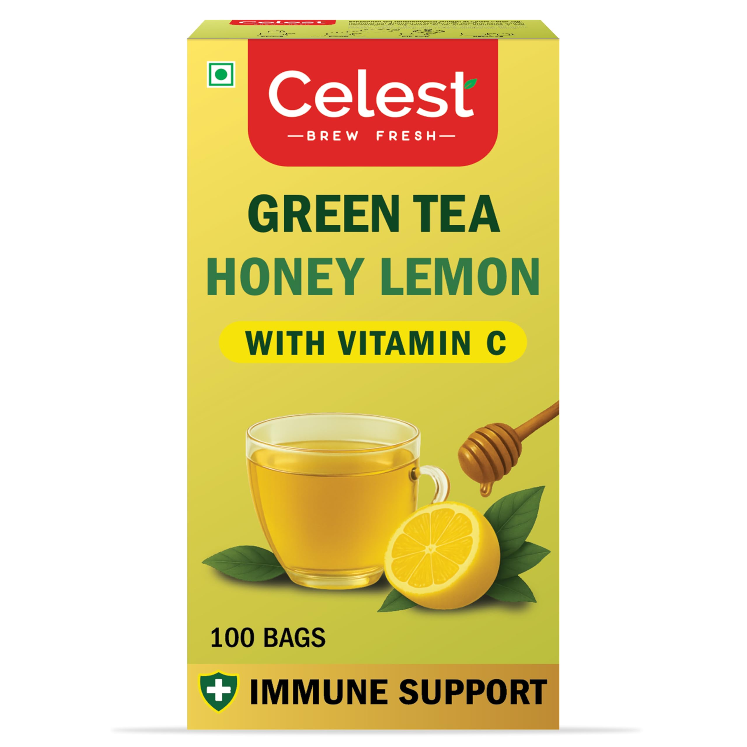 Celest Green Tea Lemon & Honey, with added Vitamin C, 100 Tea Bags | Green Tea