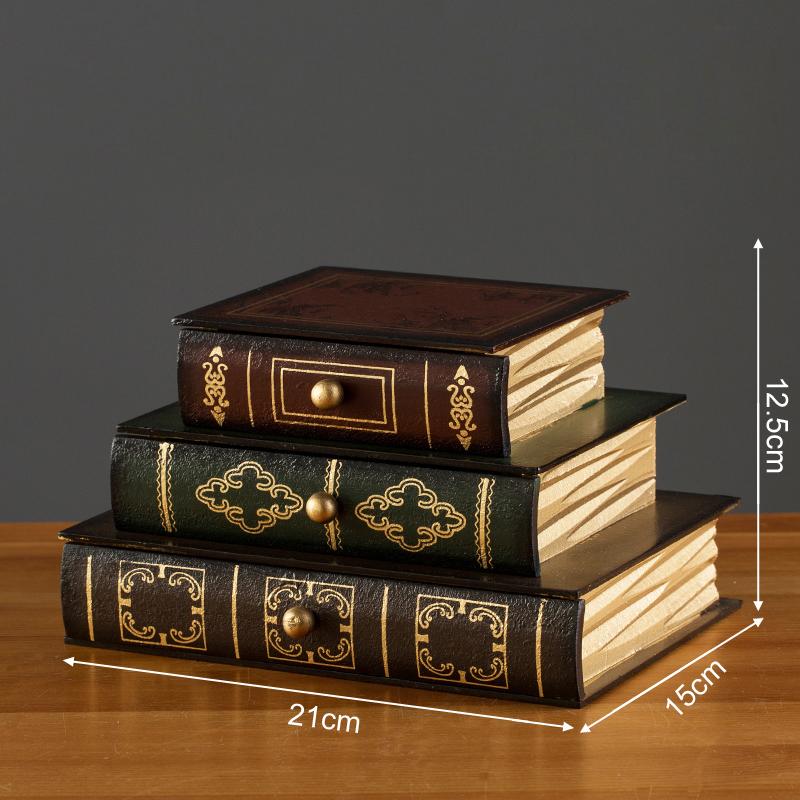 Vintage Wooden Book Shaped Storage Box Decorative Items Home Bedroom Jewelry Box Ornaments Office Study Desk Storage Accessories
