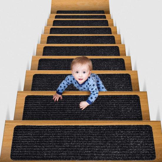 Yousheng 5 Pcs Washable Stair Treads Non Slip Stair Runner with Rubber Backing Residue Free Stair Carpet for Wooden Steps Kids And Pets Safety