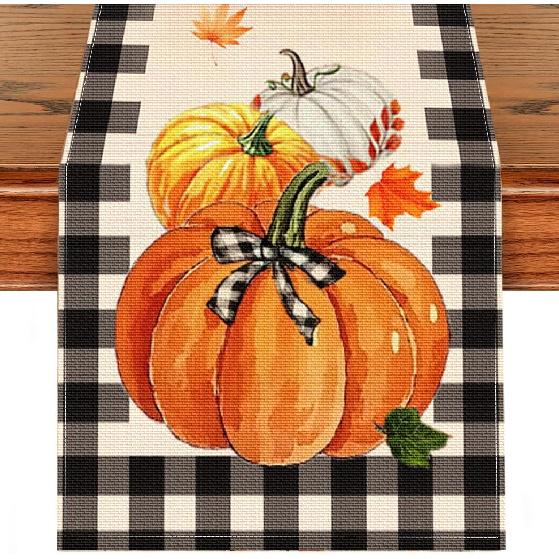 Pumpkin Buffalo Plaid Placemats Halloween Thanksgiving Table Mats Set of 4, 12x18 Inch Fall Autumn Decor for Party Kitchen Dining Decor Maple Leaf