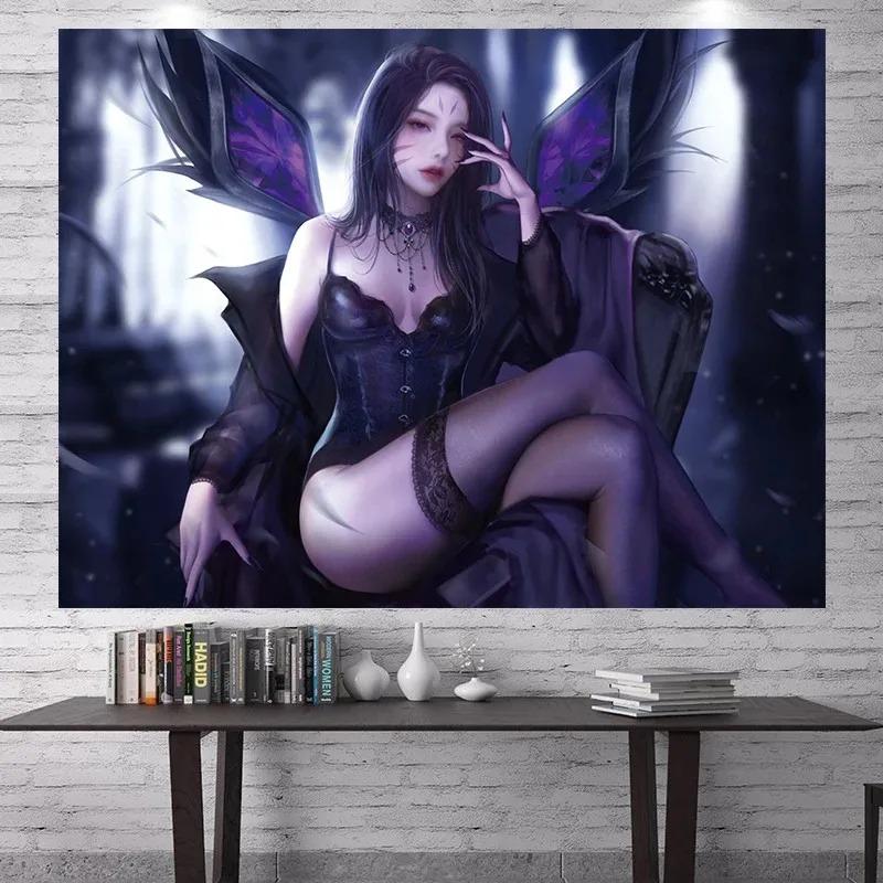 Wandteppich mit Comic-Dienstmädchen, für Büro, Wohnzimmer, Zuhause, Wanddekoration, Wandteppich