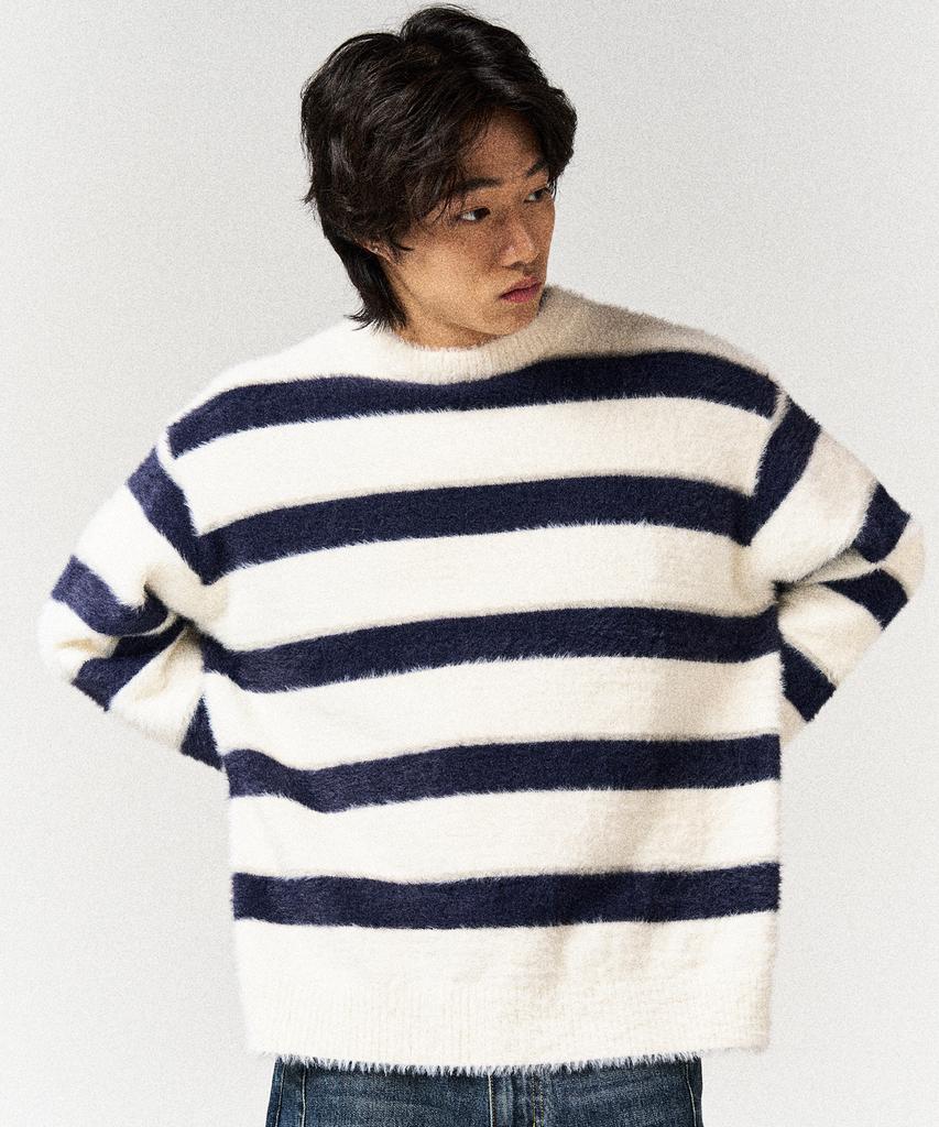 SLOWACID Hairy Stripe Pullover Knit [Ivory]