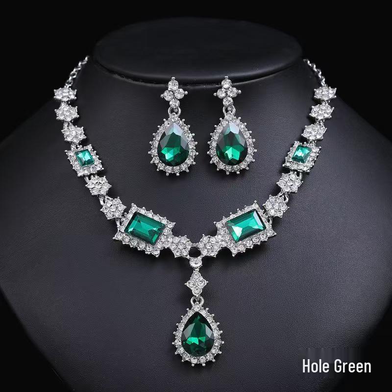 Chic European & American Style Gemstone Jewelry Set - Necklace & Earrings for Weddings