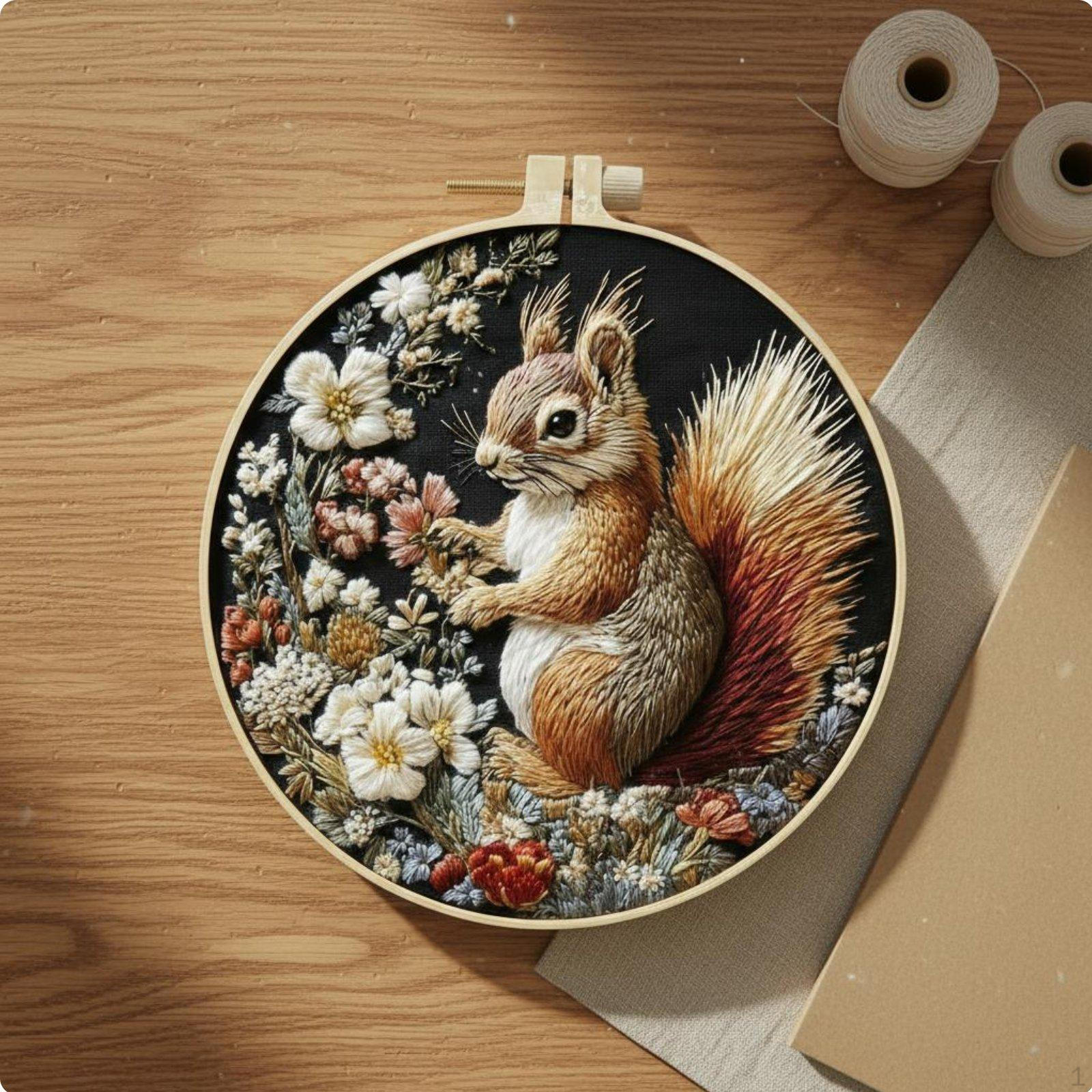 DIY Squirrel Embroidery Kit European Design Set Great Gift Printed Material for