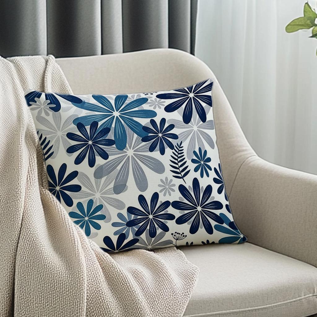 1pcs Blue Geometric Flower Cushions Pillowcase Polyester Cushion Cover Throw Pillow Pillowcover Home Car Sofa Decor
