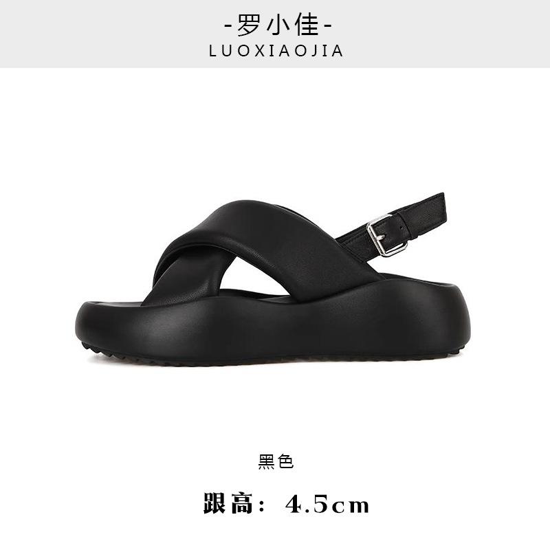 

Sheepskin bread sandals women s summer leather shoes heightened thick soles crossed with clouds bubbles casual versatile 40