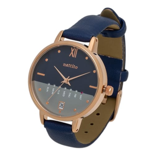 

Fieldwork Women s Analog Watch with Leather Strap, Calendar, Day of the Week, and Date Display, Navy Blue, Dario GY079-5