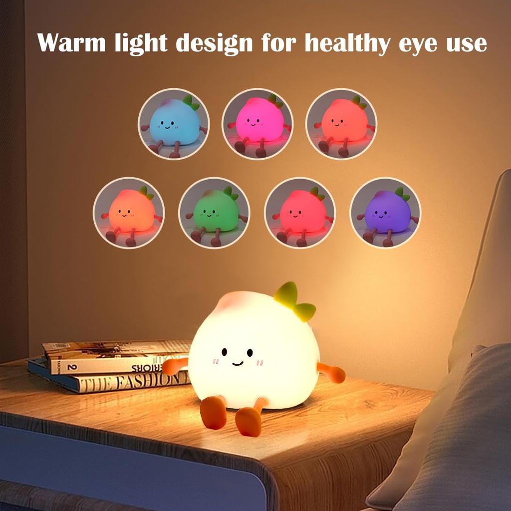 Cute Peach Pear Fruit Night Light USB Rechargeable Dimming Touch Silicone Lamp Bedroom Bedside Decoration Couple Gift Boby Light