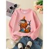 Girls' Halloween Long-Sleeve Sweatshirt, Round-Neck Fun Print Casual Top, Kids' Autumn Clothing, Suitable for Trick-Or-Treat Parties And Halloween