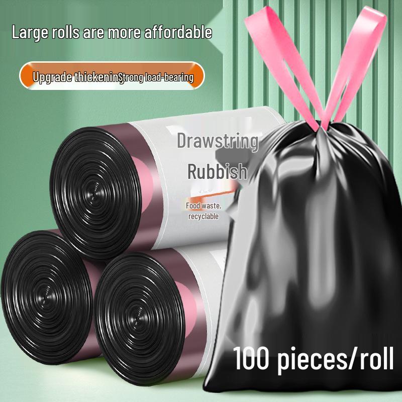 100 Large Drawstring Trash Bags, Black and Thickened for Home, Kitchen, Dorm, Office