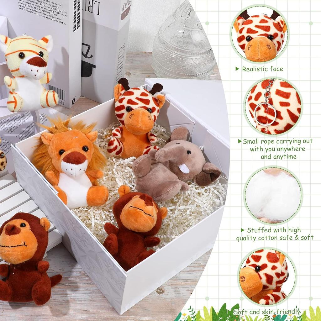 HyDren 18 Pcs Small Stuffed Animals Bulk Jungle Animal 4.8 Inch Safari Plush Lion Tiger Elephant Giraffe Leopard Monkey Figures for Valentines Day,