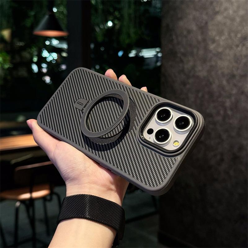 Apple 15 Carbon Fiber Magnetic Suction Bracket Mobile Phone Case Is Suitable for Apple 16PROMAX Metal Magnetic Mobile Phone Case 14PR.