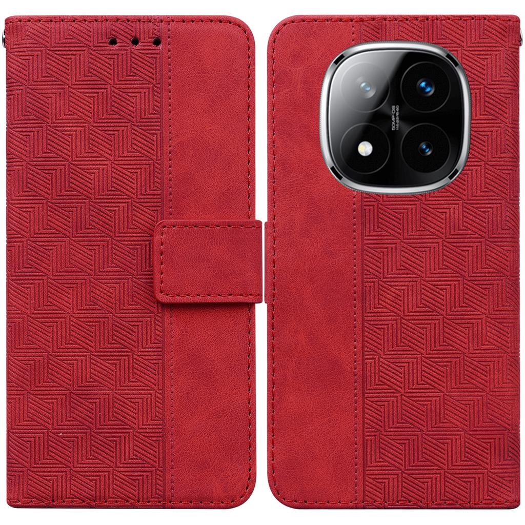 For Xiaomi Redmi Note 14 Pro 5G/Poco X7 5G Case Geometry Pattern Leather Wallet Phone Cover with Wrist Strap