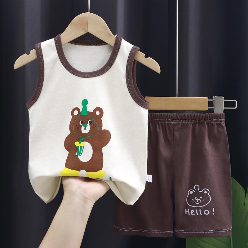 2pcs/set Children Sets Kids Cartoon Vest Suit Summer Sleeveless Tank Tops + Shorts Set Toddler Baby Boys Girls Outfits Clothes