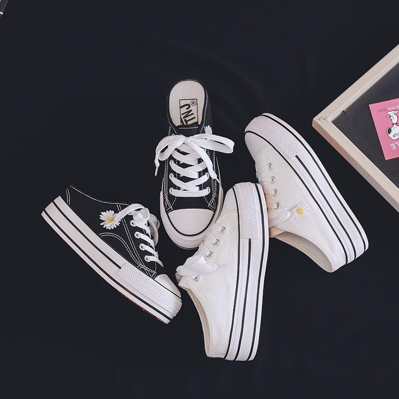 Fubu Malá sedmikráska Silná podrážka Zvýšení vnitřní výšky 5CM Pantofle bez paty Poloviční podnos Studentské plátěnky Muffin boty Ženy