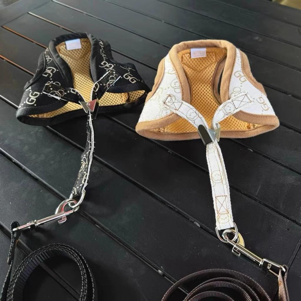 Black Khaki Dog Harness Vest And Leash Set Luxury Pet Chest Strap Walking Lead Collar Vest For Puppy Animal Schnauzer Chihuahua