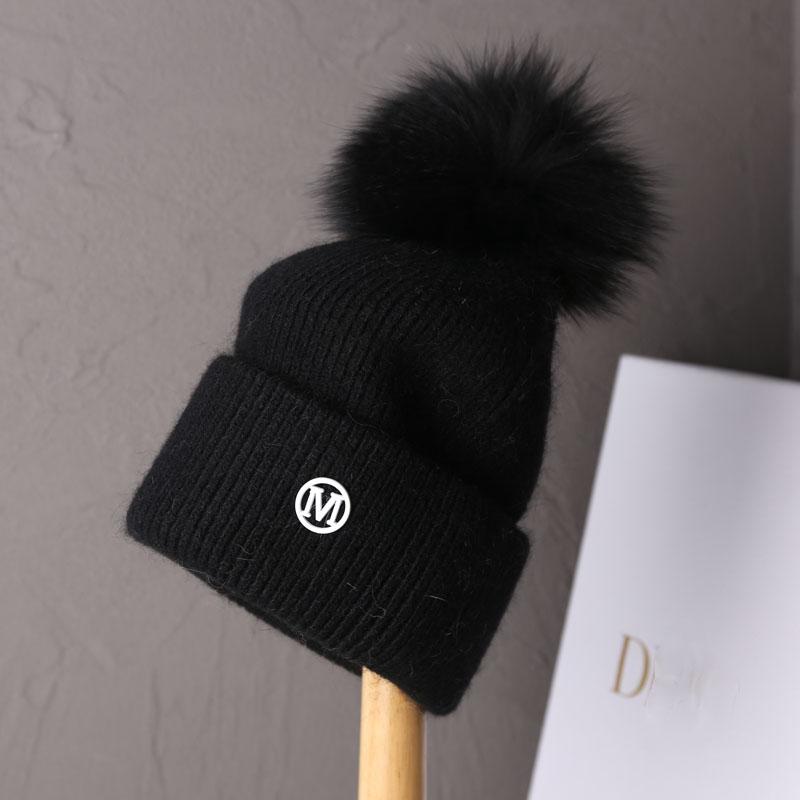 2023 Luxury Real fox fur pom pom Beanies Hat for Women pompom Knitted Winter Hat Fashion Ear Protection Wool Hat