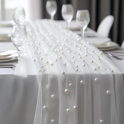 Sheer Pearl Table Runner Mesh Fabric Table Cloth Wedding Table Runner Dessert Table