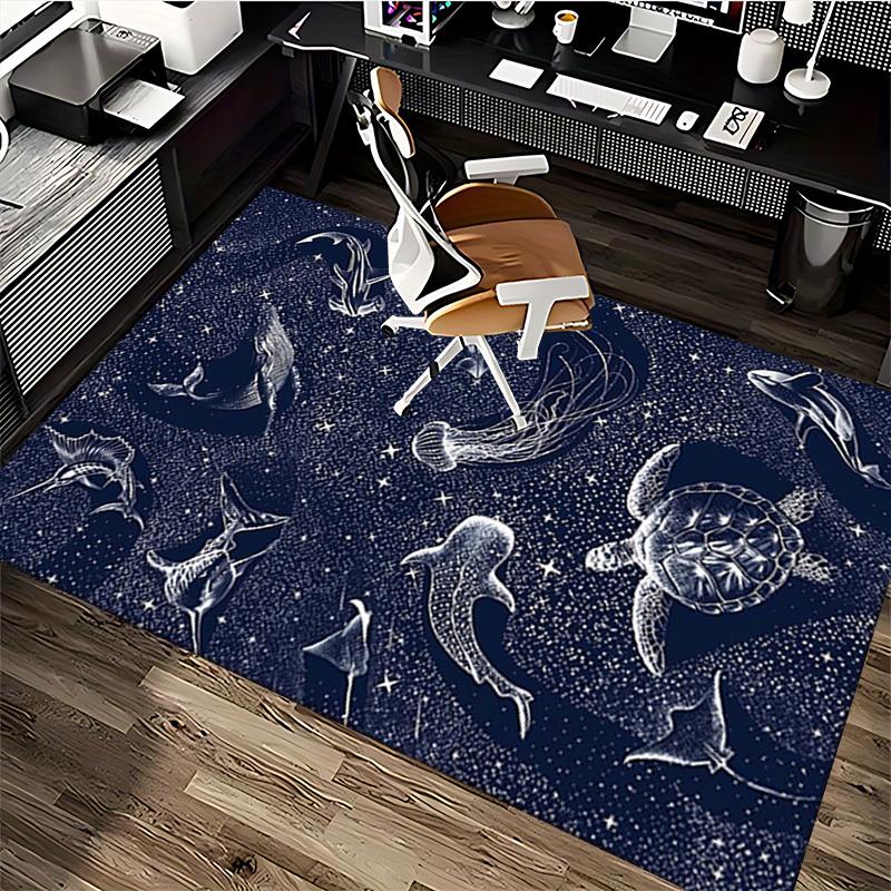1pc Oceanic Marine Life Chair Mat - Anime Cartoon Design, Non-Slip Carpet for Office Chairs, Suitable for Home Decor, Living Room, Bedroom, Game Room