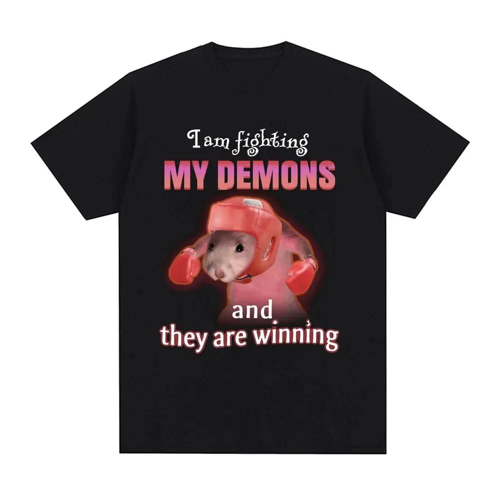 

2026 Funny I Am Fighting My Demons and The Are Winning Rat Meme Tshirt Women Fashion Creative T Shirts Short Sleeve Tshirts S