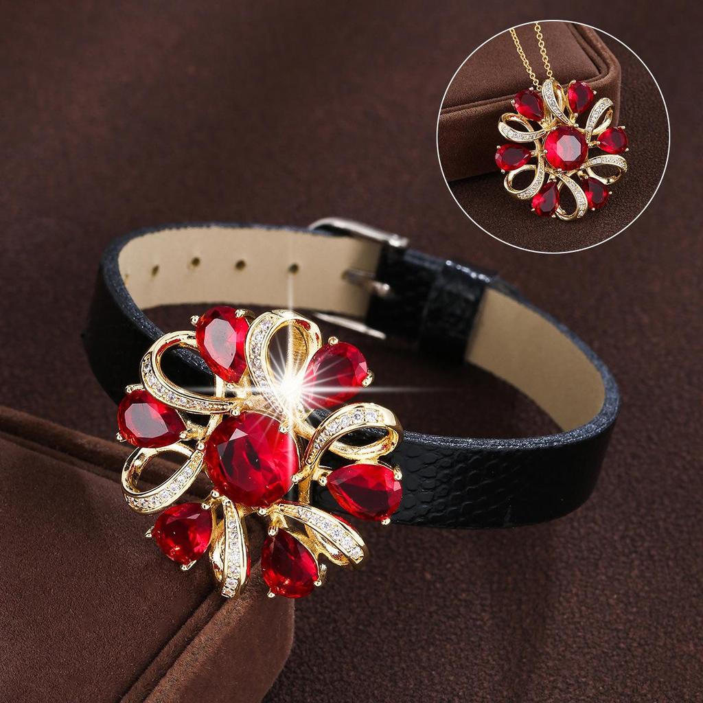 Elegant Multicolor Zirconia Flower & Water Drop Women's Copper Bracelet