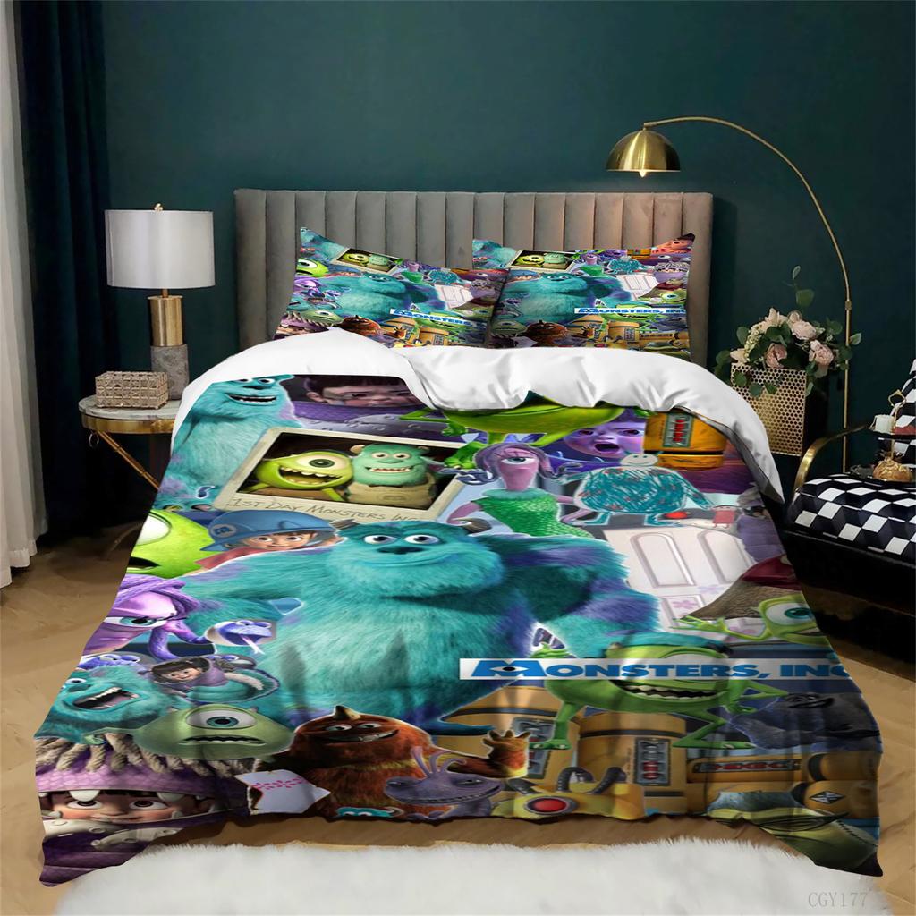 3pc Mon-sters University Bedding Set Double Lightweight Quilt Cover Single Ultra Soft Duvet Cover with Pillowcases