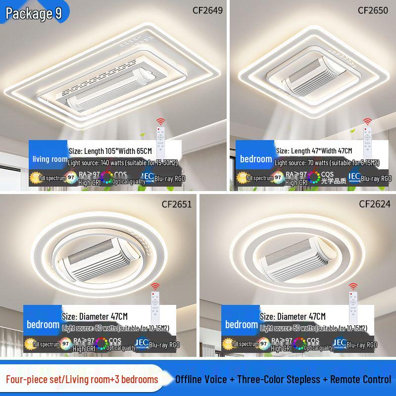 Modern Smart Leafless Ceiling Fan with Tricolor Light and Voice Control for Living Room/Bedroom, 110V, 36 inches