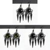 Bohemian Black Spiked Drop Earrings With Hollow Geometric Design For Women