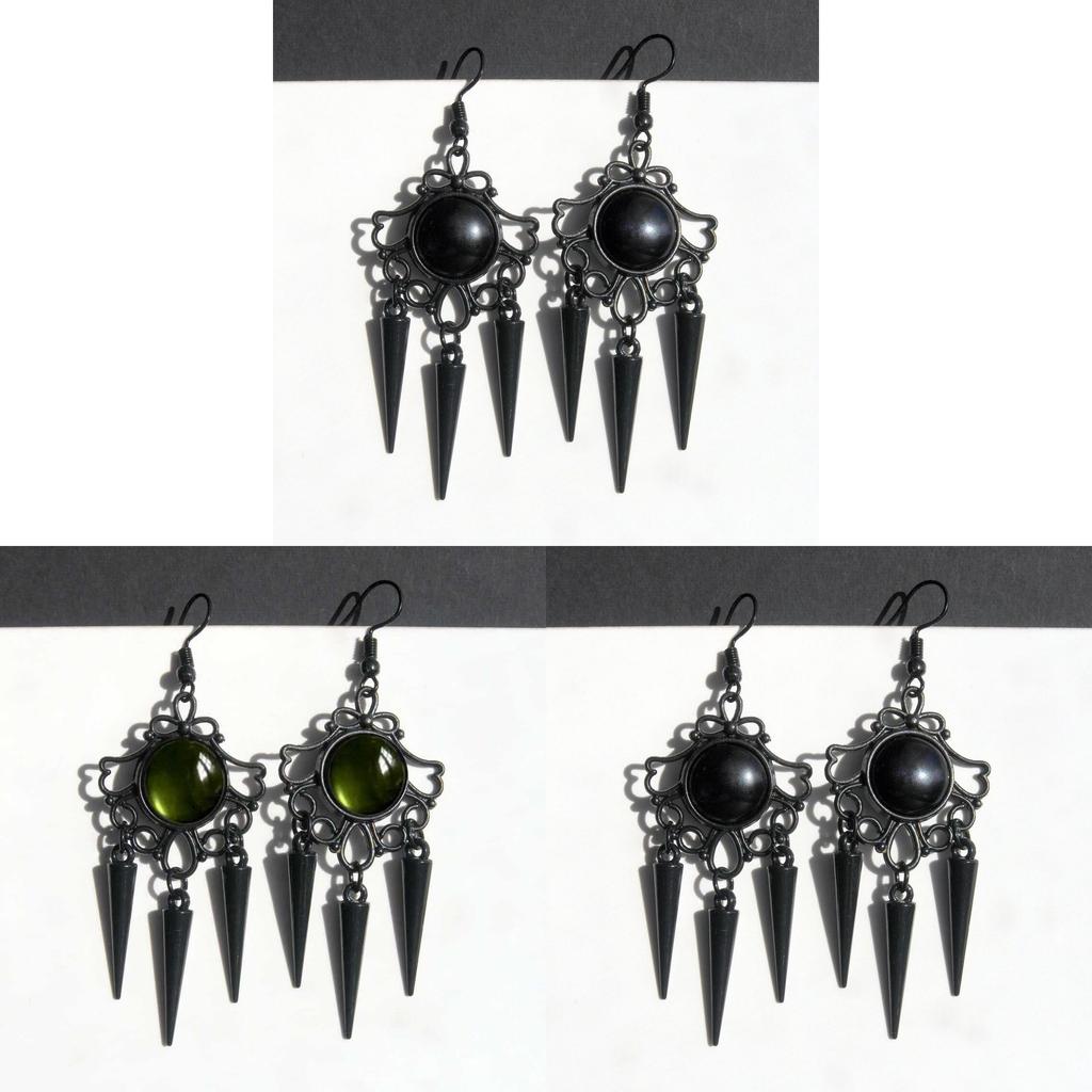Bohemian Black Spiked Drop Earrings With Hollow Geometric Design For Women