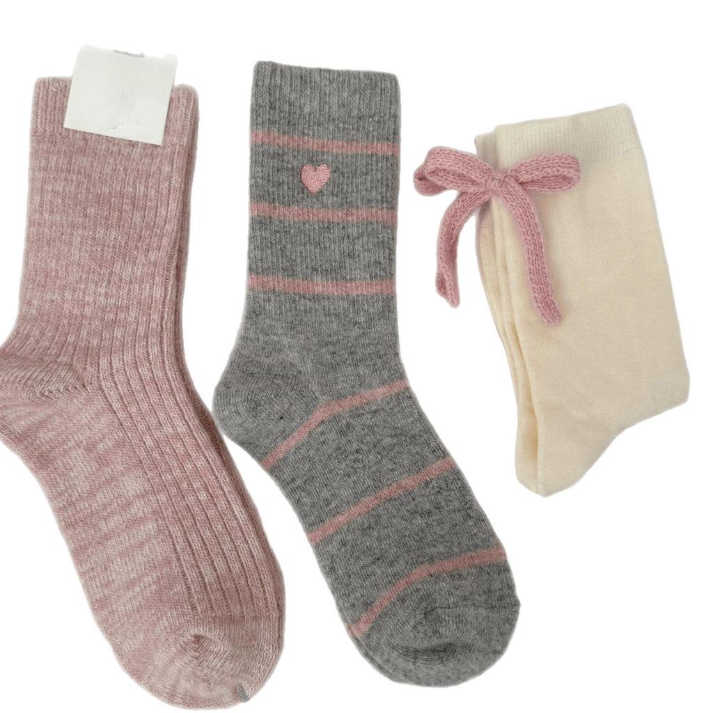Girls' Korean Style Warm Ruffled Heart Mid-Calf Socks - Autumn/Winter Cotton for Middle & Big Kids
