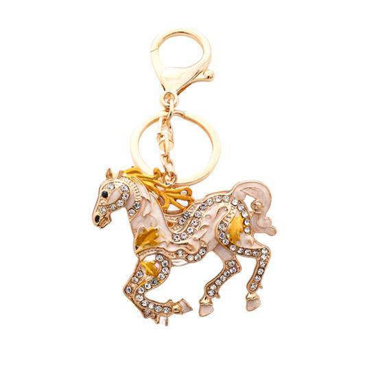 

Брелок-подвеска Сверкающие стразы Дизайн лошади Металлическое кольцо для ключей Декоративный держатель для ключей Украшение для сумки друзей белый